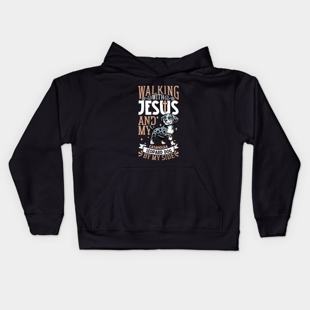 Jesus and dog - Catahoula Leopard Dog Kids Hoodie by Modern Medieval Design